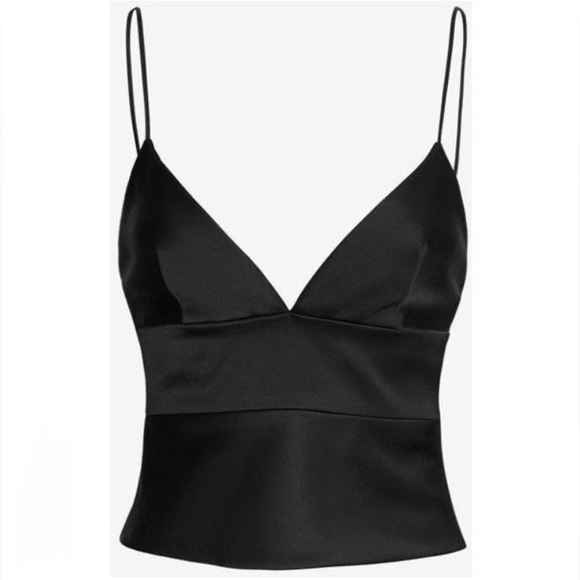 🖤L’Agence Satin Padded Spaghetti Strap Crop Top in Black Size 0 - Picture 1 of 11